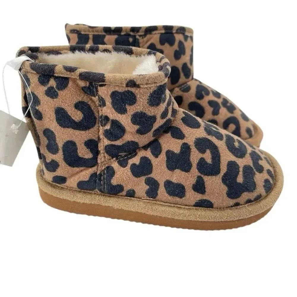 H&M Toddler Leopard Print Faux Suede Fluffy-Lined Ankle Boots Size 8.5 NWT